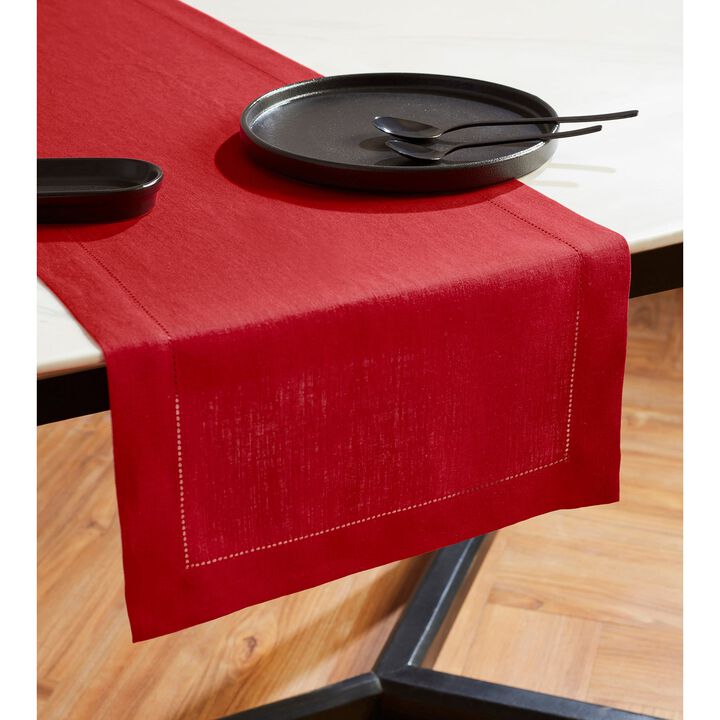 Solino Home 100% Pure Linen Table Runner | Sonoma Hemstitch
