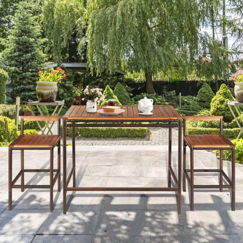Hivvago 3 Pieces Patio Rattan Wicker Bar Dining Furniture Set