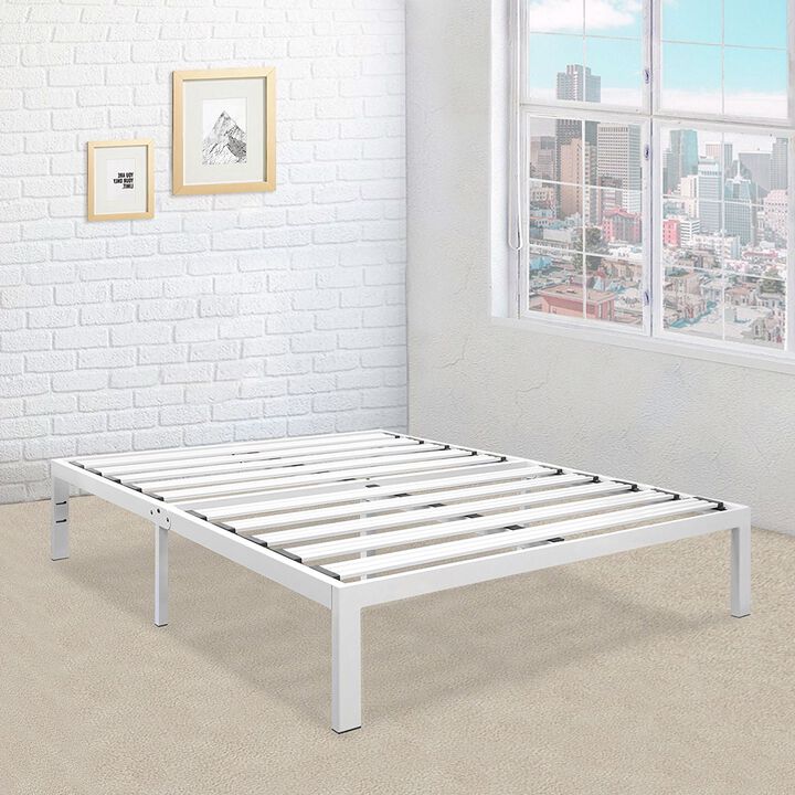 Hivvago Full size Heavy Duty Metal Platform Bed Frame in White