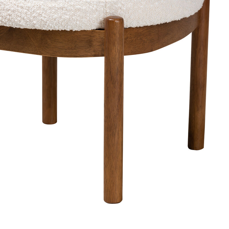 Baxton Studio Iliana Cream Boucle Fabric and Walnut Brown Finished RubberOttoman Footstool