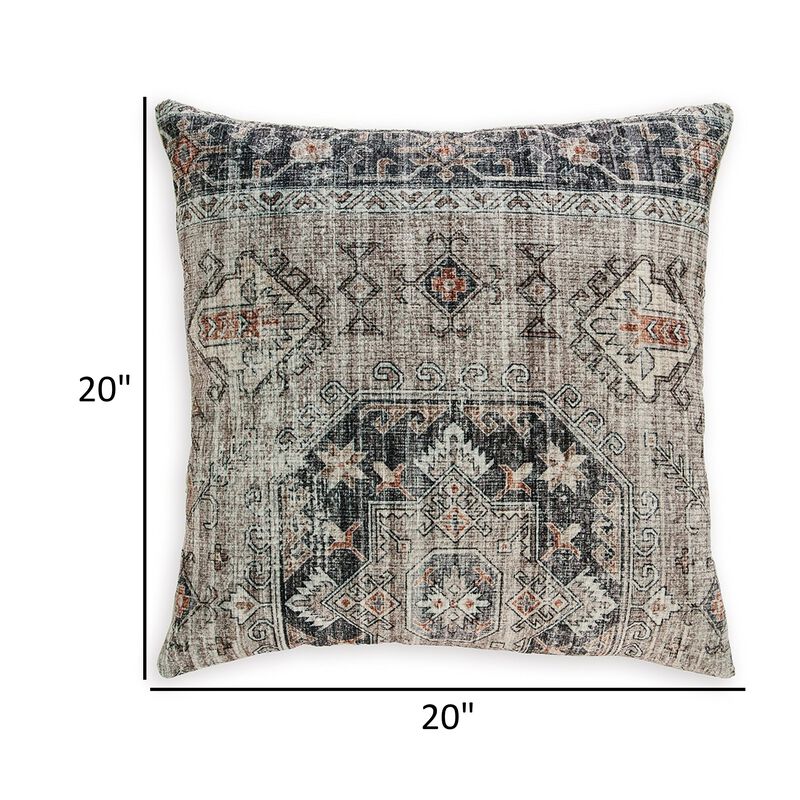 Throw Pillow Set of 4, 20 Inch, Polyester, Medallion Print, Brown, Gray -