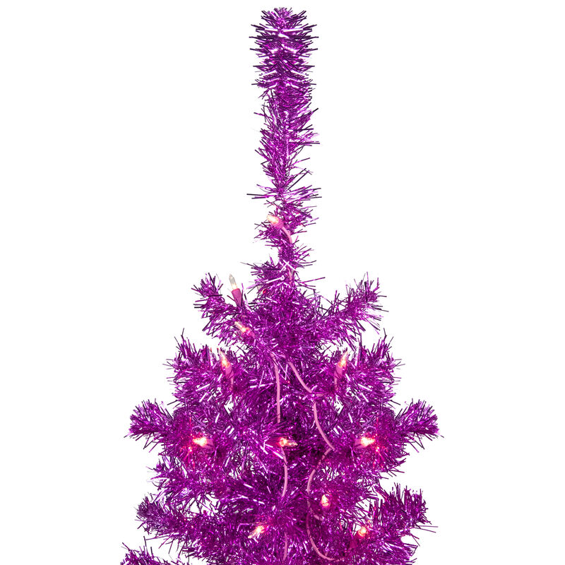 4' Pre-Lit Pink Artificial Tinsel Christmas Tree  Clear Lights