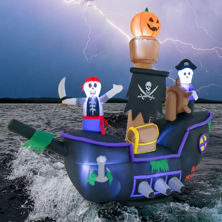 Hivvago 7 Feet Long Halloween Inflatable Pirate Ship with LED Lights Blower