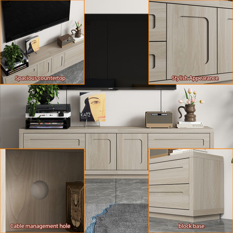 FUFU&GAGA Grey Wood Grain TV Stand with Storage, PB & MDF Construction (66.9" W x 18" H x 11.8" D), Grey Wood Finish