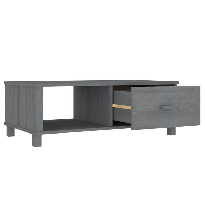 Coffee Table, 39 Inch, Rectangular Top, Solid Pine Wood, Dark Gray - Benzara
