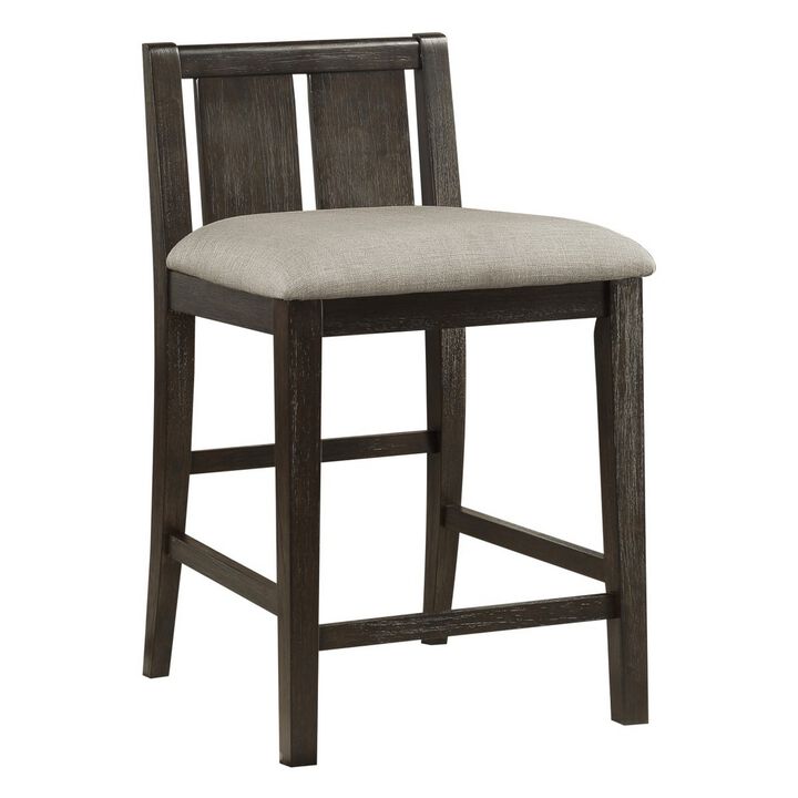 Wooden 3 Piece Counter Set with USB Plugin and Panel Back Chair, Brown - Benzara