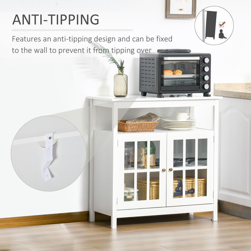 White Living Room Storage: Buffet Sideboard with Glass Door and Open Shelf