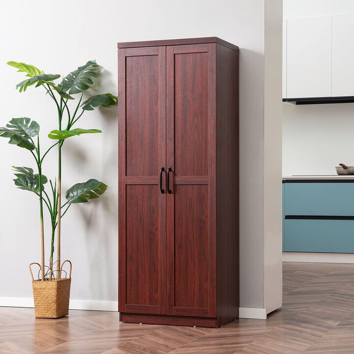 63" Espresso Pantry Cupboard: 5-Tier, 2 Adjustable Shelves, Anti-Tip