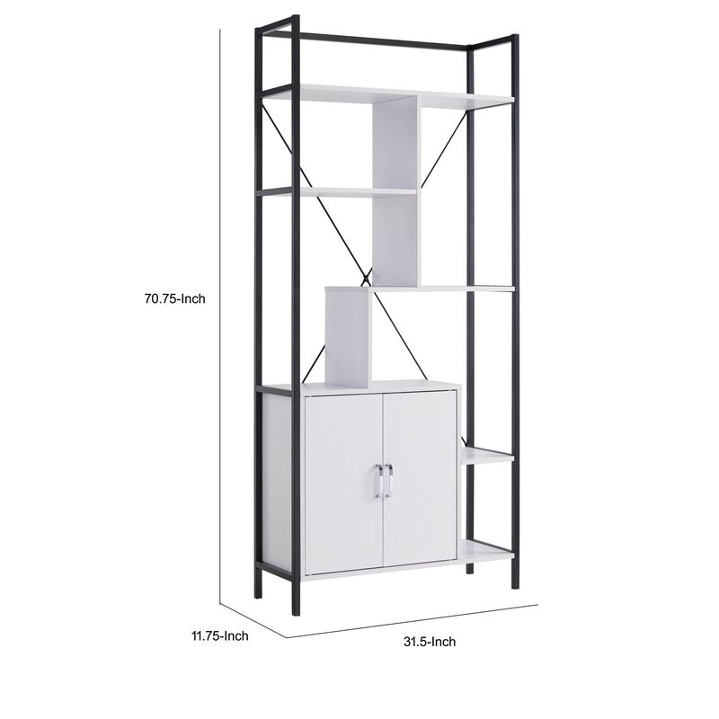 Viola 71 Inch Modern Display Cabinet with 7 Shelves, Metal Frame, White - Benzara