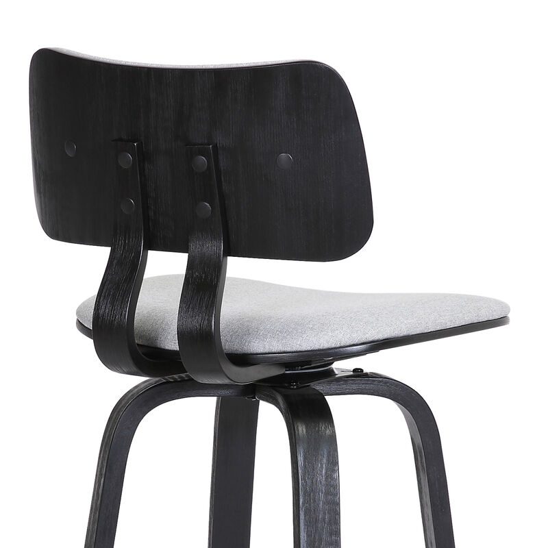 Pico  Swivel Black Wood Counter Stool in Light Grey Fabric with Black Metal