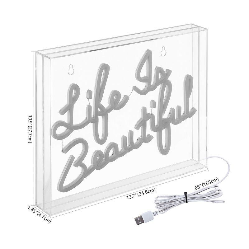Life is Beautiful 13.7" X 10.9" Contemporary Glam Acrylic Box USB Operated LED Neon Light