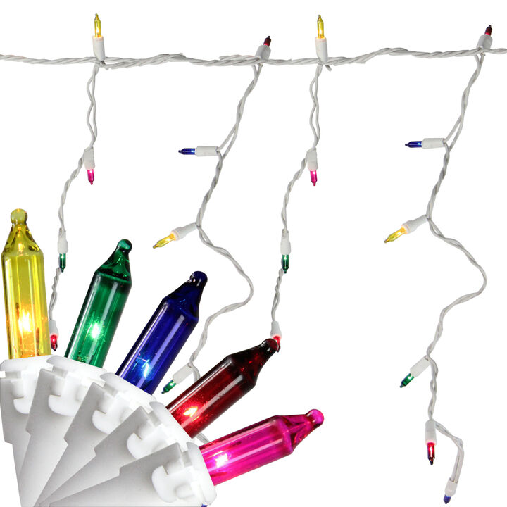 50-Count Red and Green Mini Icicle Christmas Light Set - 6ft White Wire