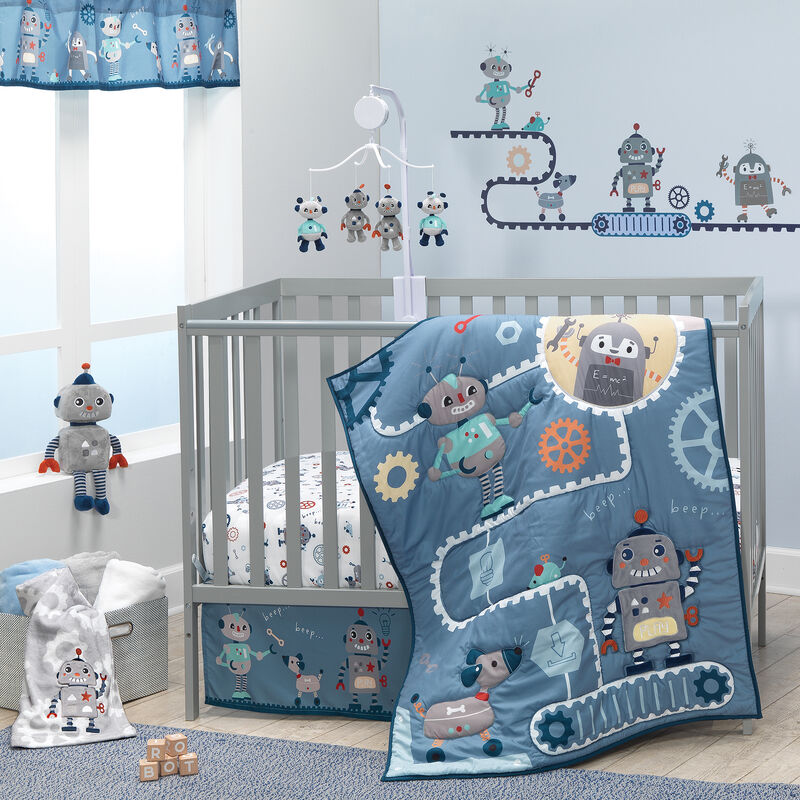 Bedtime Originals Robbie Robot Musical Baby Crib Mobile Soother Toy - Gray