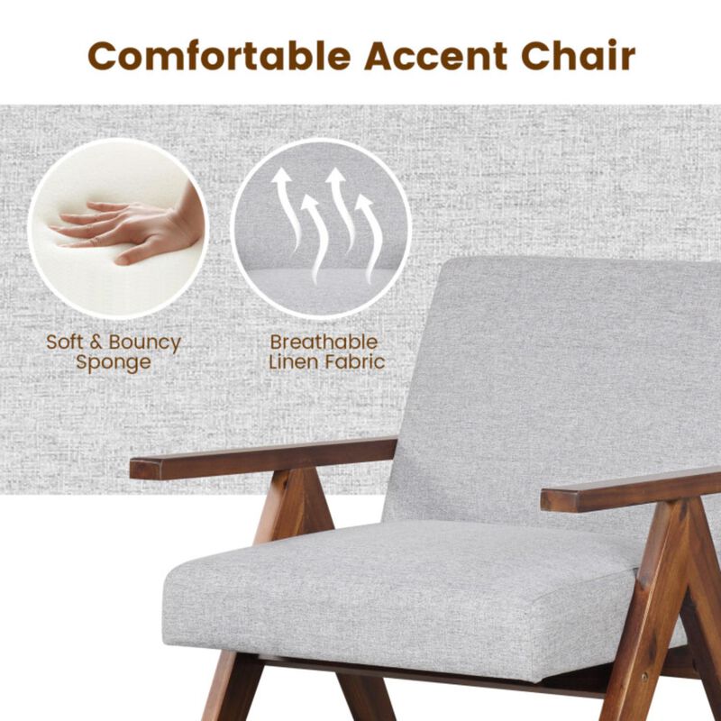 Hivvago Modern Accent Chair Linen Fabric Armchair with Solid Acacia Wood Frame