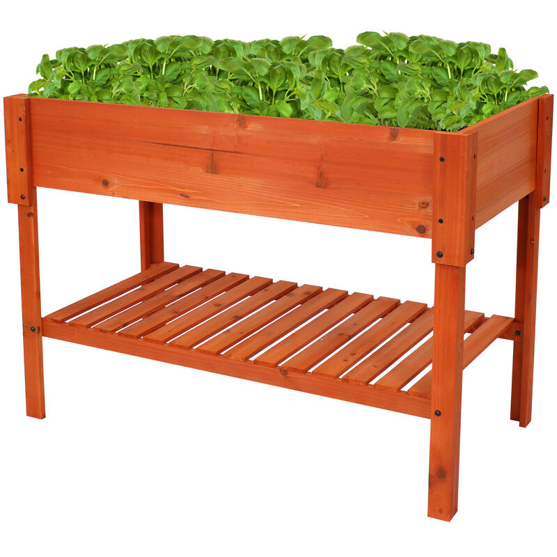 Sunnydaze 42" Raised Wooden Garden Bed with Lower Shelf