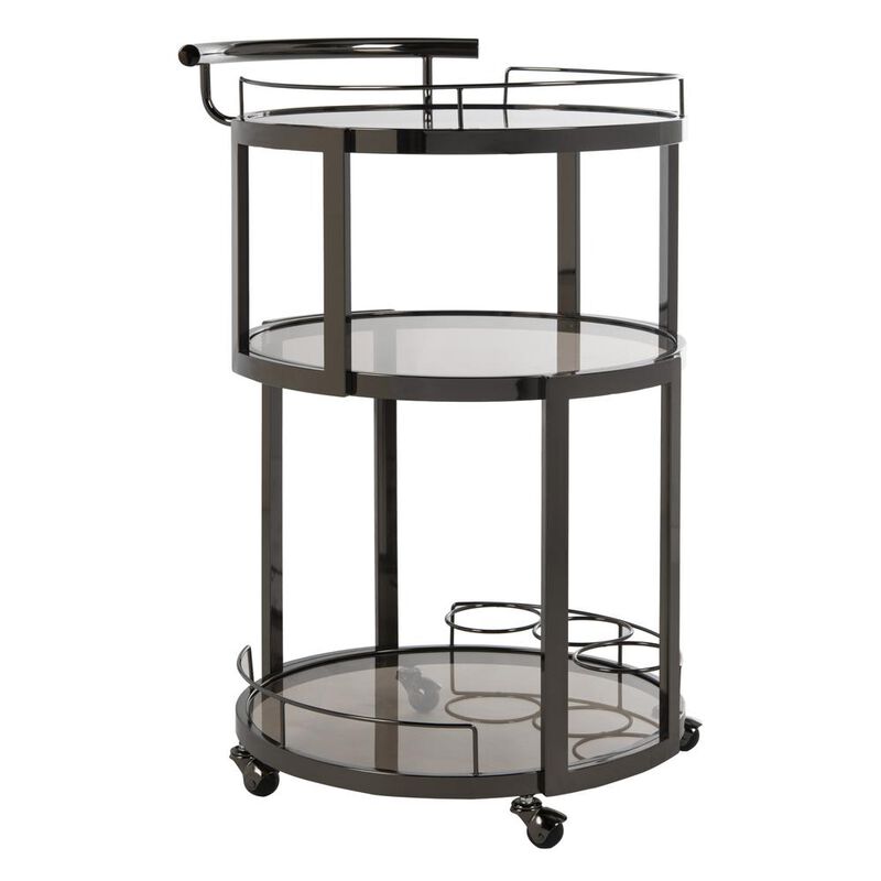 Safavieh Rio 3 Tier Round Bar Cart And Wine Rack, Gun Metal/Tinted Glass