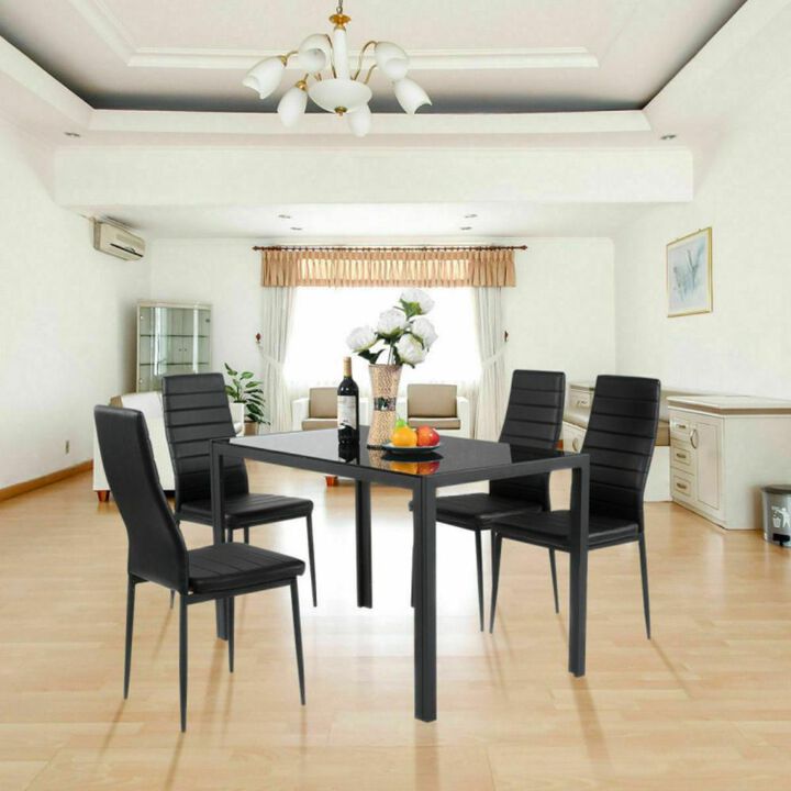 Hivvago 5 Pieces Metal Frame and Glass Tabletop Dining Set