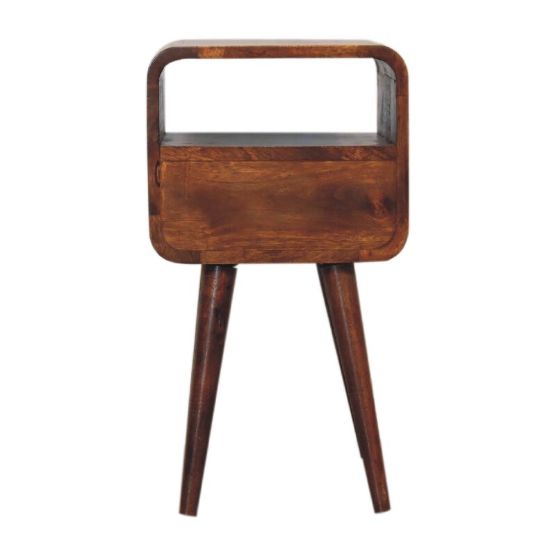 Mini Chestnut Curved 1 Drawer Nightstand  with Open Slot