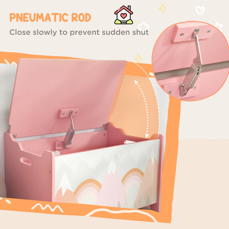 Toy Box with Lid, Toy Chest Storage Organizer for Bedroom with Safety Hinge, Cute Animal Design, Pink