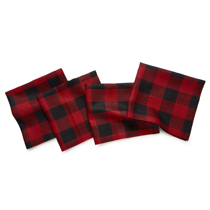 Solino Home 100% Pure Linen Buffalo Check Dinner Napkins 20 x 20 Inch Set of 4
