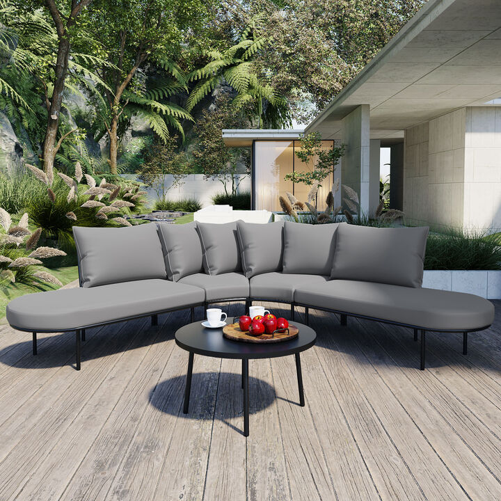 Whisen Half-Moon Patio Sofa Set with Coffee Table, 6-Person All-Weather Iron Frame & Cushions for Outdoor/Indoor Use