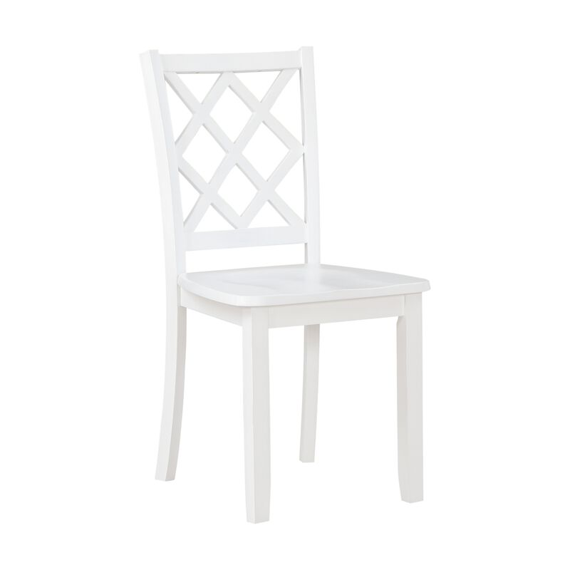 Oria 5 Piece Dining Set with Table, 4 Lattice Back Chairs, White Solid Wood - Benzara