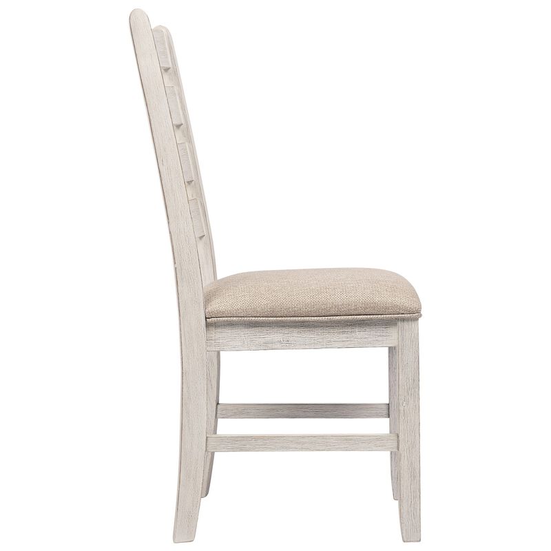 Fabric Dining Side Chair with Ladder Back, Set of 2, White and Brown - Benzara
