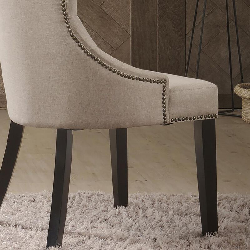 Carolina Living Tufted Back Upholstered Chair - Set of 2 - Espresso - Cream Linen Upholstery