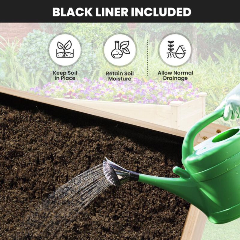 Hivvago Wood Elevated Planter Bed with Lockable Wheels Shelf and Liner