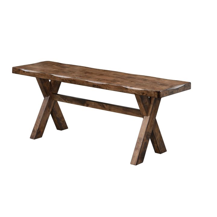Wooden Trestle Style Base Bench, Brown-Benzara