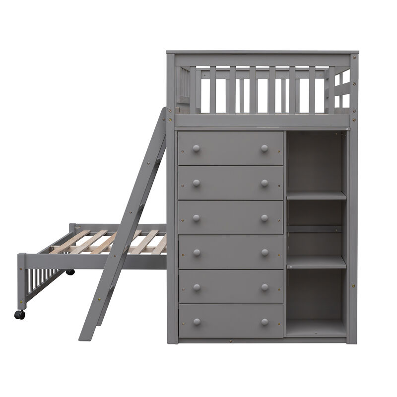 Merax Wooden Bunk Bed with 6 Drawers