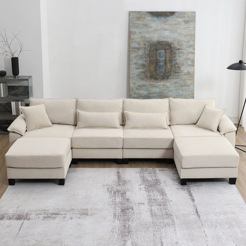 MONDAWE Corduroy Modular Sectional Sofa,U Shaped Couch with Armrest Bags,6 Seat Freely Combinable Sofa Bed Indoor Furniture for Living Room