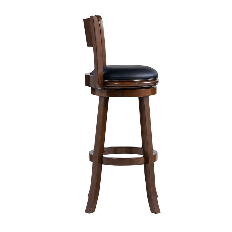 Milo Swivel Barstool Chair, Black Faux Leather, 34 Inch Extra Tall - Benzara