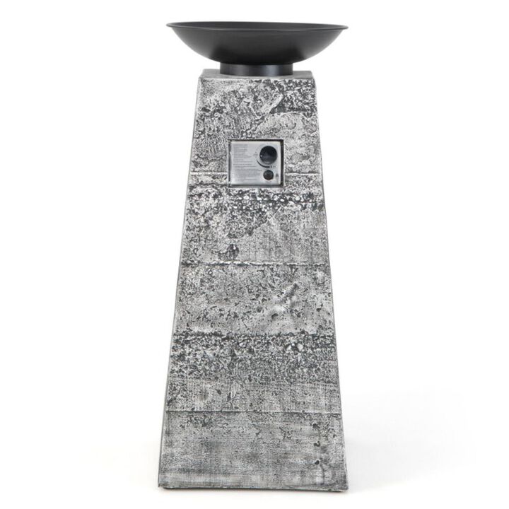 Hivvago 48 Inch Propane Fire Bowl Column with Lava Rocks and PVC Cover-Gray