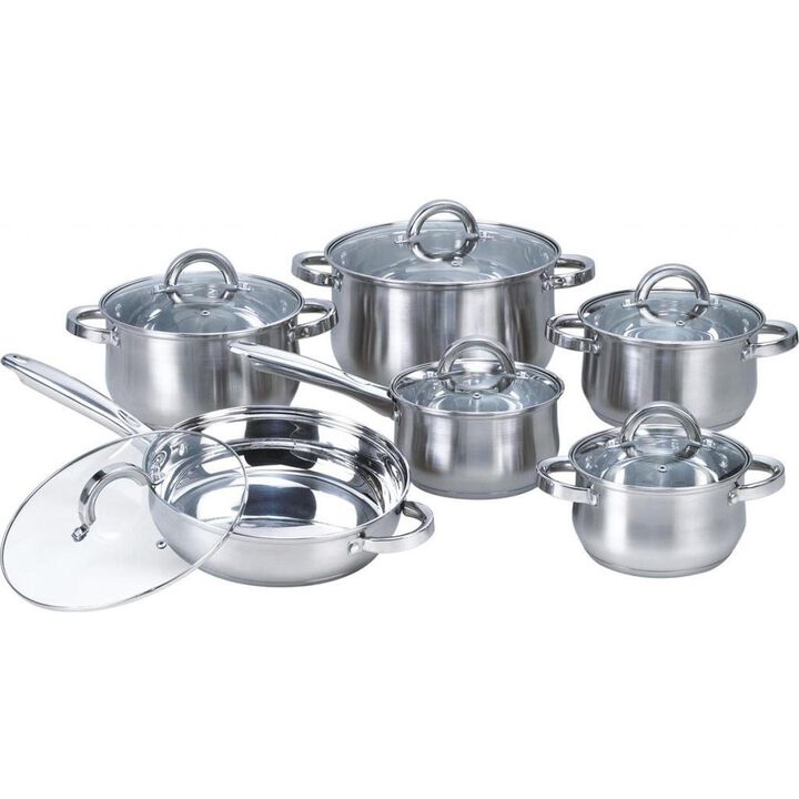12-Piece Stainless Steel Pots and Pans Set For Induction Compatible & Oven Safe