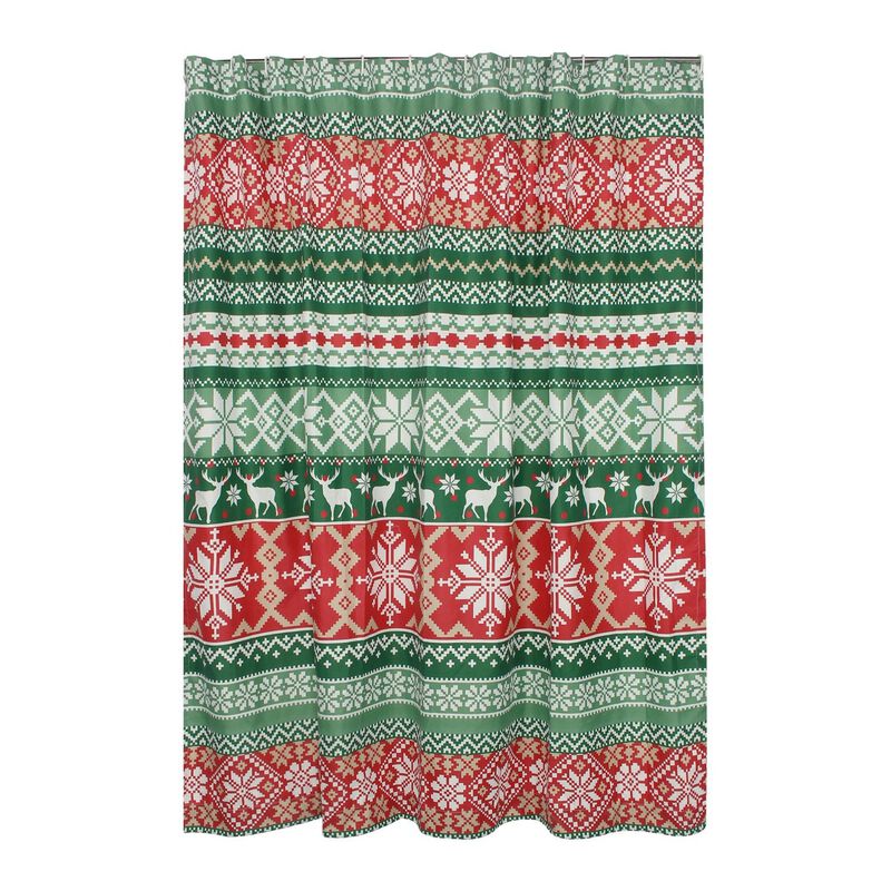 Live 72 x 72 Inch Microfiber Shower Curtains, Festive Winter Print - Benzara