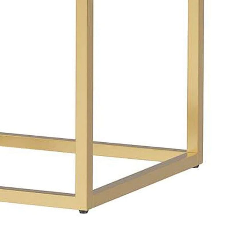 Bran 24 Inch Modern Side End Table, Brown Wood, Gold Steel Base, 1 Drawer-Benzara