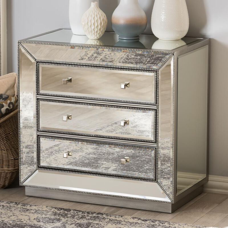Baxton Studio Edeline Hollywood Regency Glamour Style Mirrored 3-Drawer Cabinet