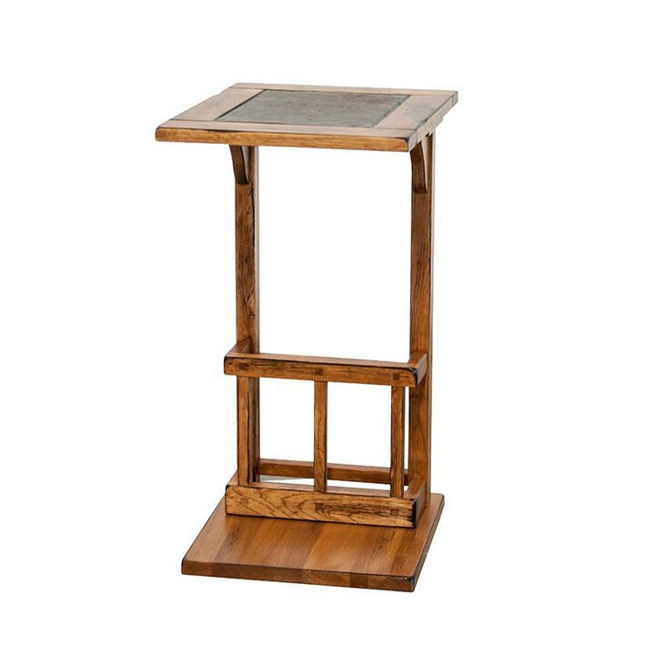 Marv Side Table with Magazine Rack, 13 Inch, Rustic Oak Finish Wood - Benzara