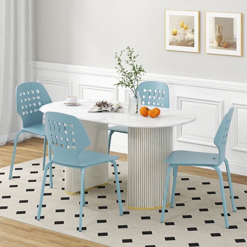 Set of 4 Metal Dining Chair with Hollowed Backrest and Metal Legs