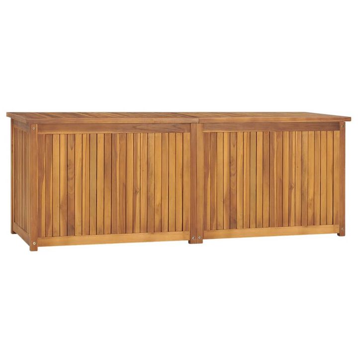 Misty Outdoor 59 Inch Storage Box, Weather Resistant Brown Acacia Wood - Benzara