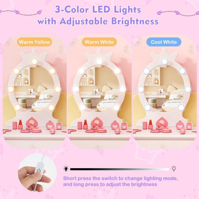 Hivvago Kids Vanity Set with Lighted Mirror with Adjustable Brightness and Large Drawer