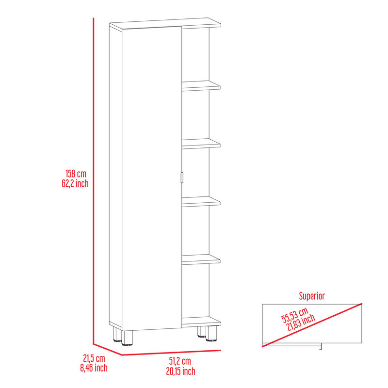 DEPOT E-SHOP Venus Linen Single Door Cabinet, Five External Shelves, Four Interior Shelves, Black