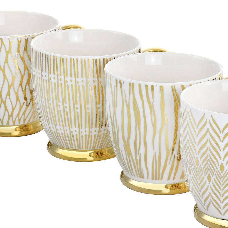 Gibson Home Gold Finch 4 Piece 16.7oz Electroplated Fine Ceramic Mug Set in Gold