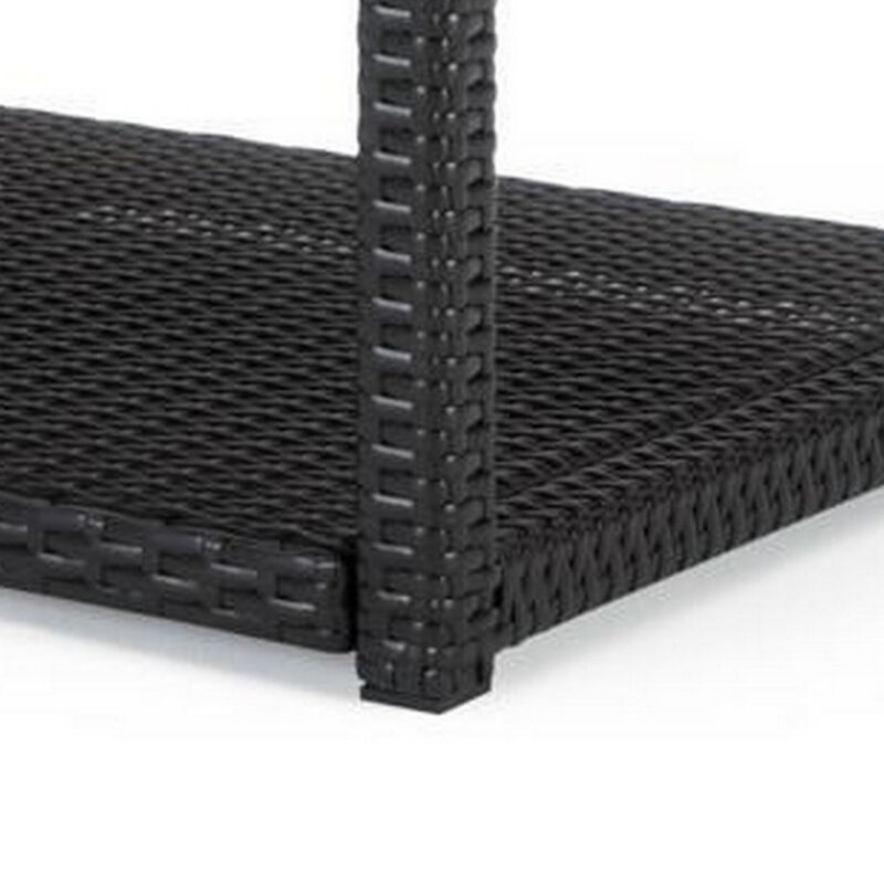 Coco 46 Inch Modern Patio Coffee Table with Shelf, Wicker Frame, Espresso-Benzara