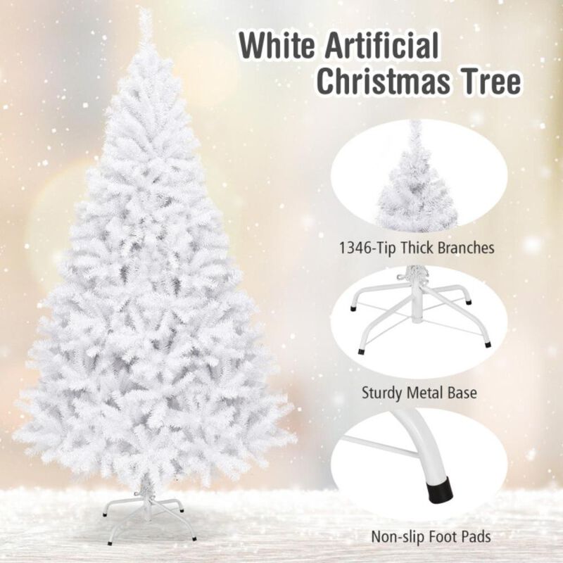 Hivvago 6/7.5/9 Feet White Christmas Tree with Metal Stand