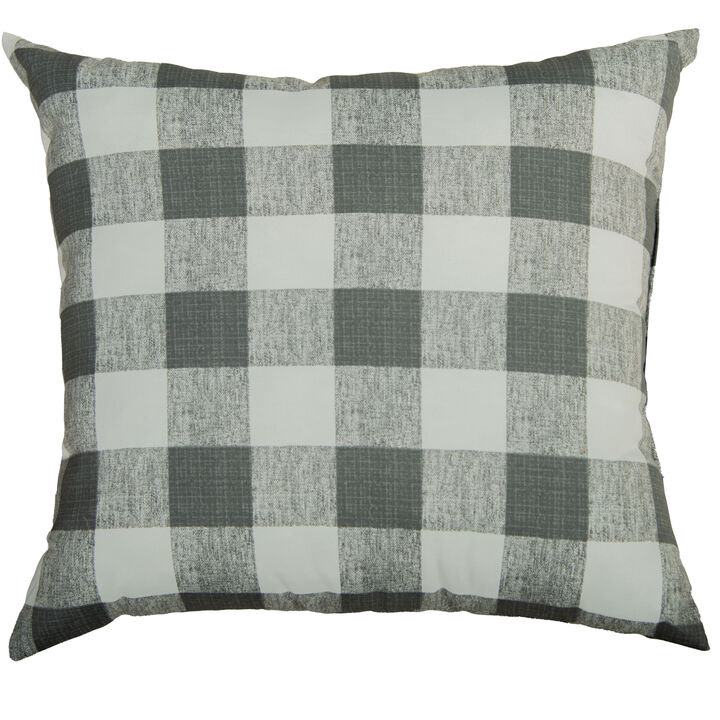 22"x22" Indoor/Outdoor Pillow, Charcoal Plaid