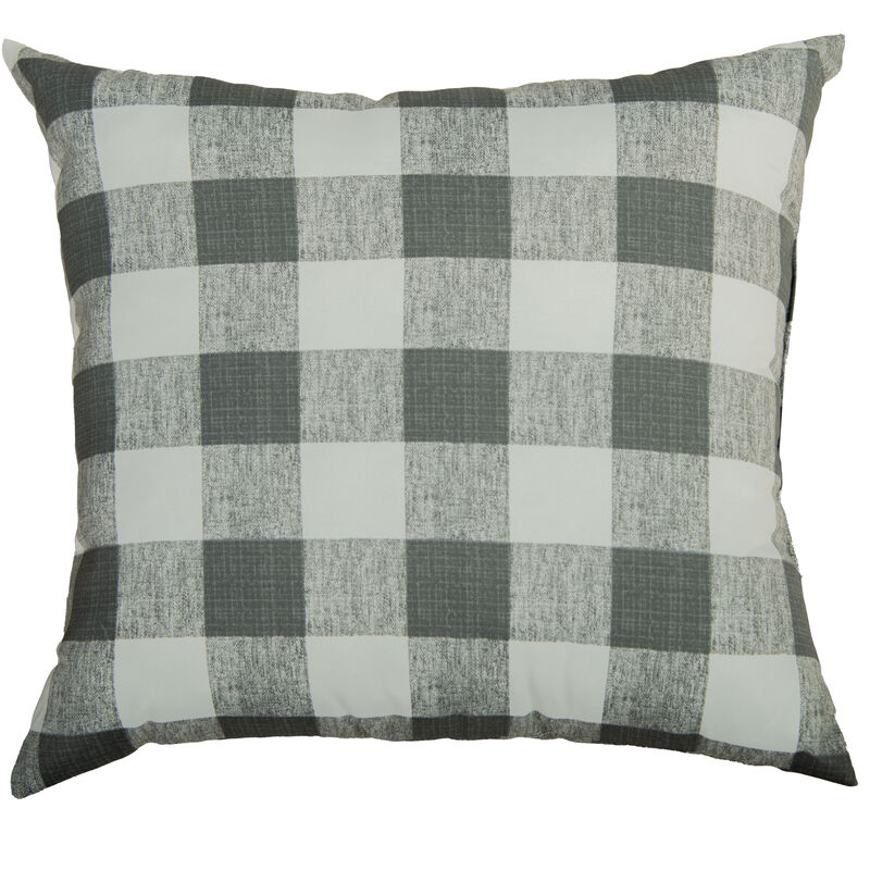 22"x22" Indoor/Outdoor Pillow, Charcoal Plaid