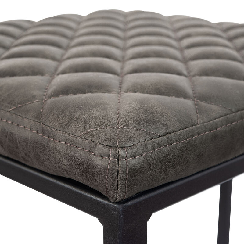 LeisureMod Bar Stool Upholstered in Leather with Diamond-Shaped Stitch Design and Powder-Coated Metal Sled Base for Modern Home, Kitchen, Bars Quincy Collection