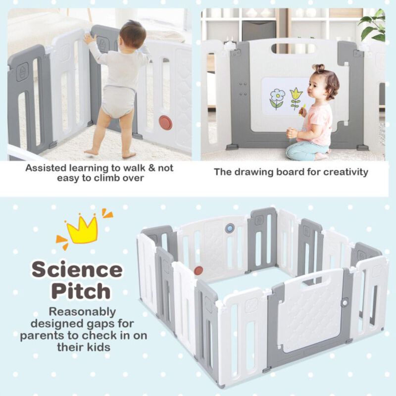 Hivvago 14 Panels Kids Safety Activity Play Center with Drawing Board